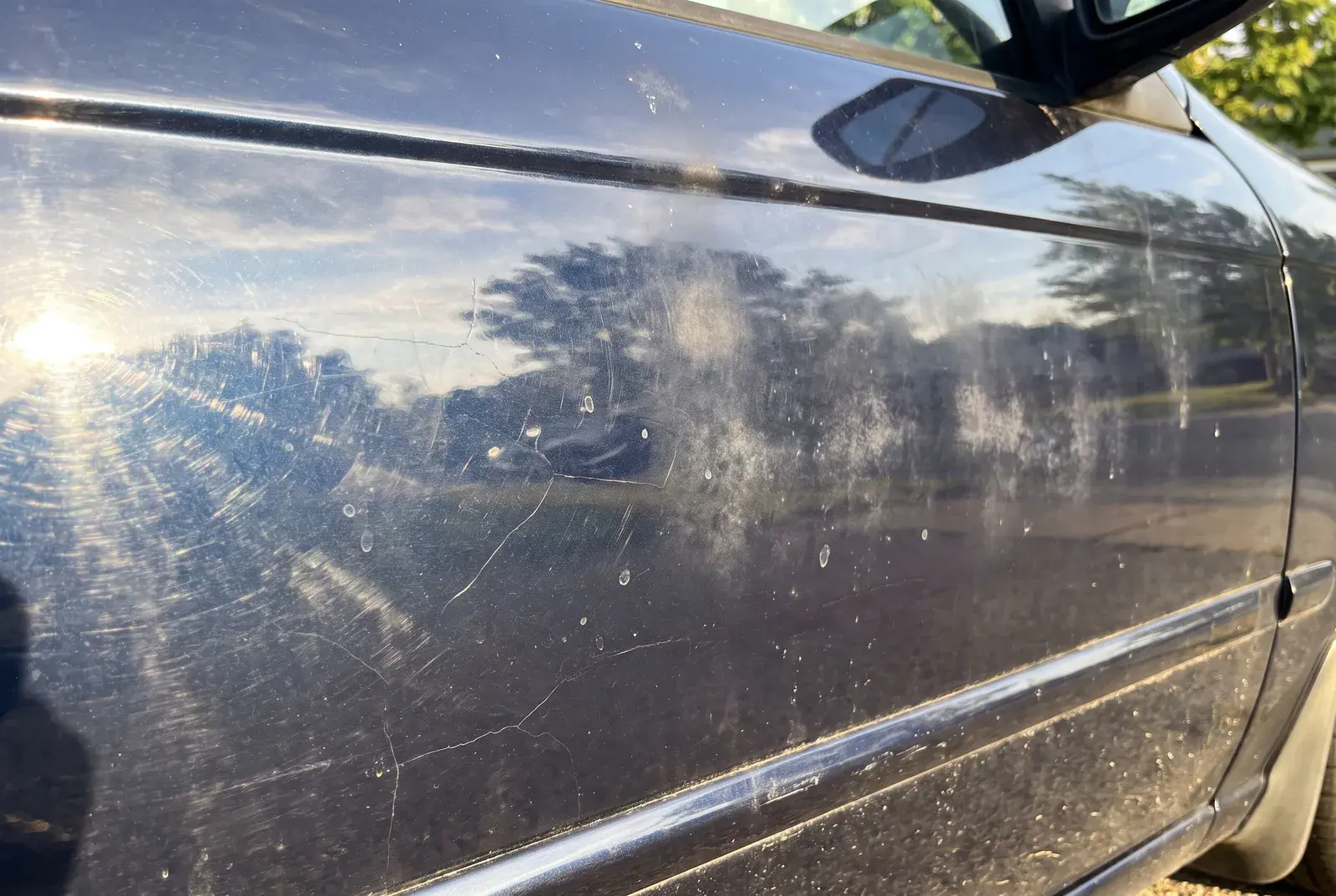 Paint before correction — swirl marks and haze in direct sun